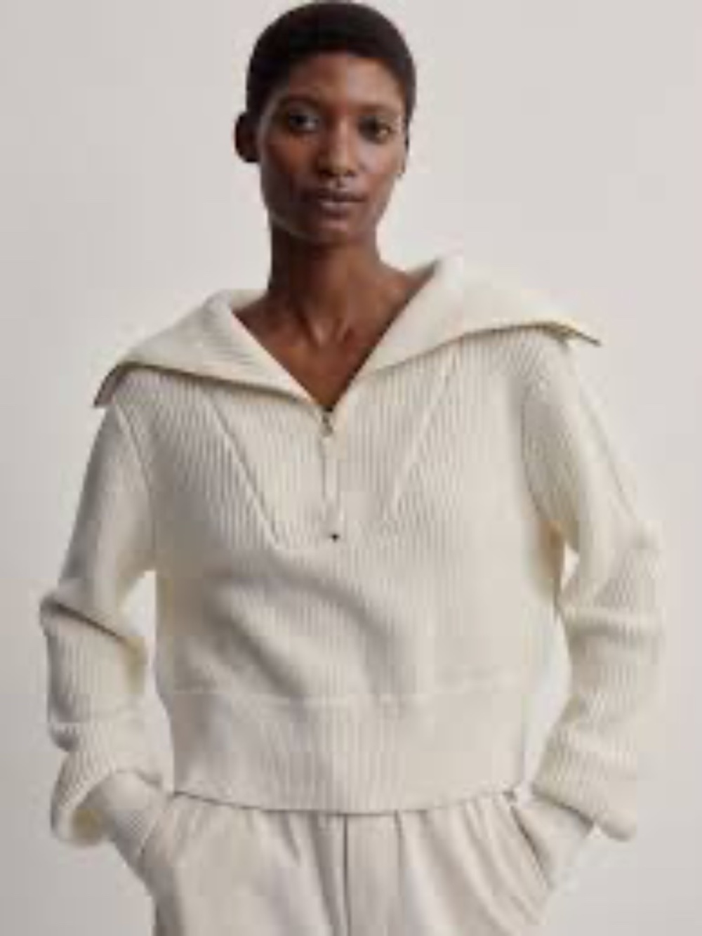 Varley Mentone Half-Zip Knit Pullover in Egret - Size M